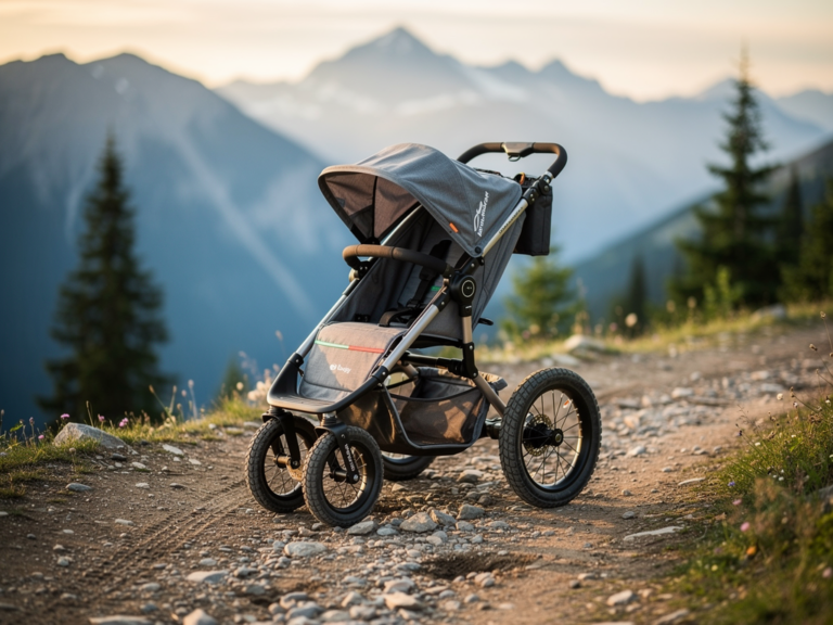 Mountain Buggy Terrain Offroad-Kinderwagen auf Waldweg mit robustem Fahrwerk und Luftreifen