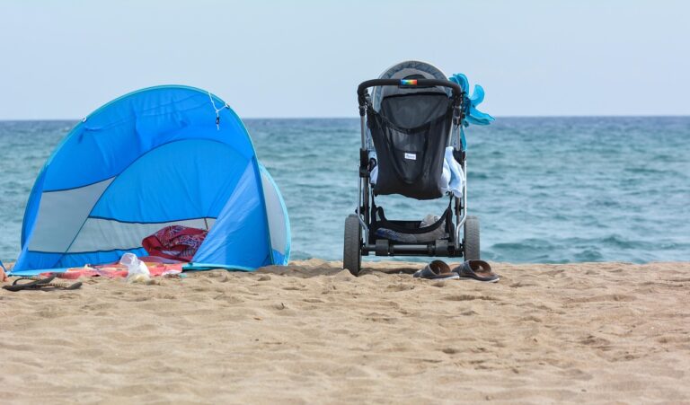 Babys im Kinderwagen sicher geschützt durch hochwertigen Sonnenschutz bei Ausflügen